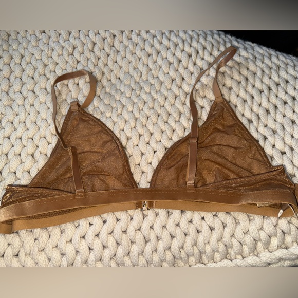 SKIMS Sparkle Glissenette Front Close Triangle Bralette Tan Brown Chai 2x - Picture 2 of 4